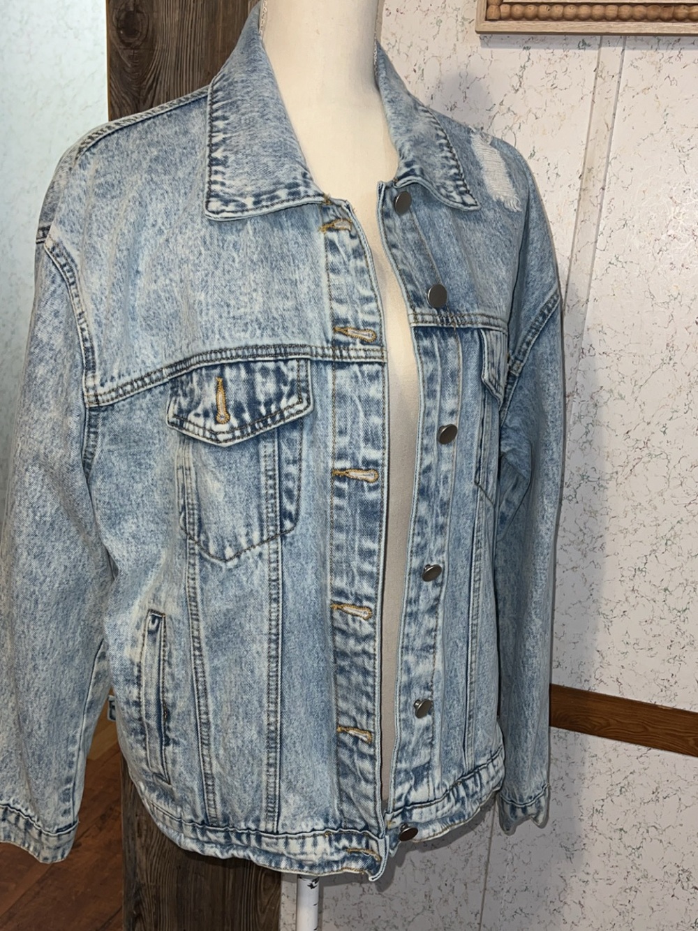 SHEIN Acid Wash Denim Jacket Size L
